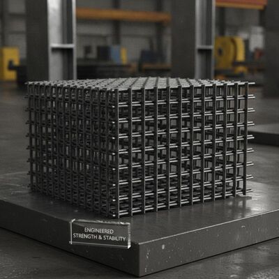 12 bij 12 gaas van hoog koolstofstaal, rechthoekig van vorm, ontworpen om uitzonderlijke sterkte en stabiliteit te leveren in industriële toepassingen
